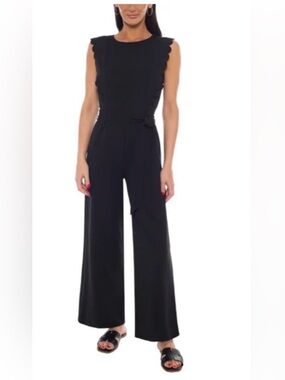 NWT Isaac Mizrahi Black Sleeveless Wide-Leg Jumpsuit Scalloped Sleeve sz XL